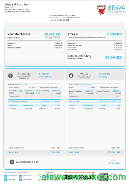 Bahrain EWA business utility bill Word and PDF template
